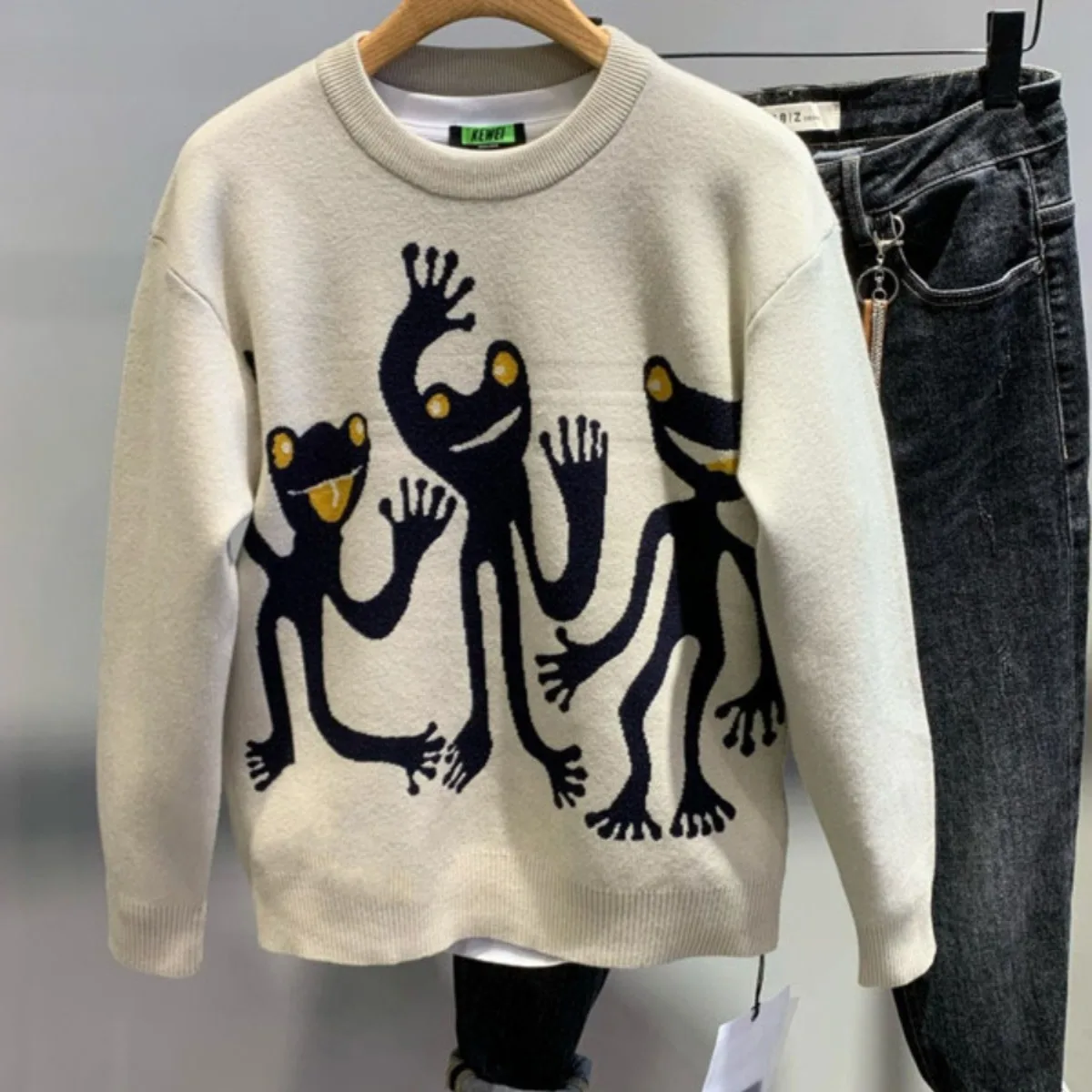 

Loose Casual American Sle Men's Knitted Sweater Large Size 250 Pou New Sle 2025 Autumn Winter Faion Streetwear