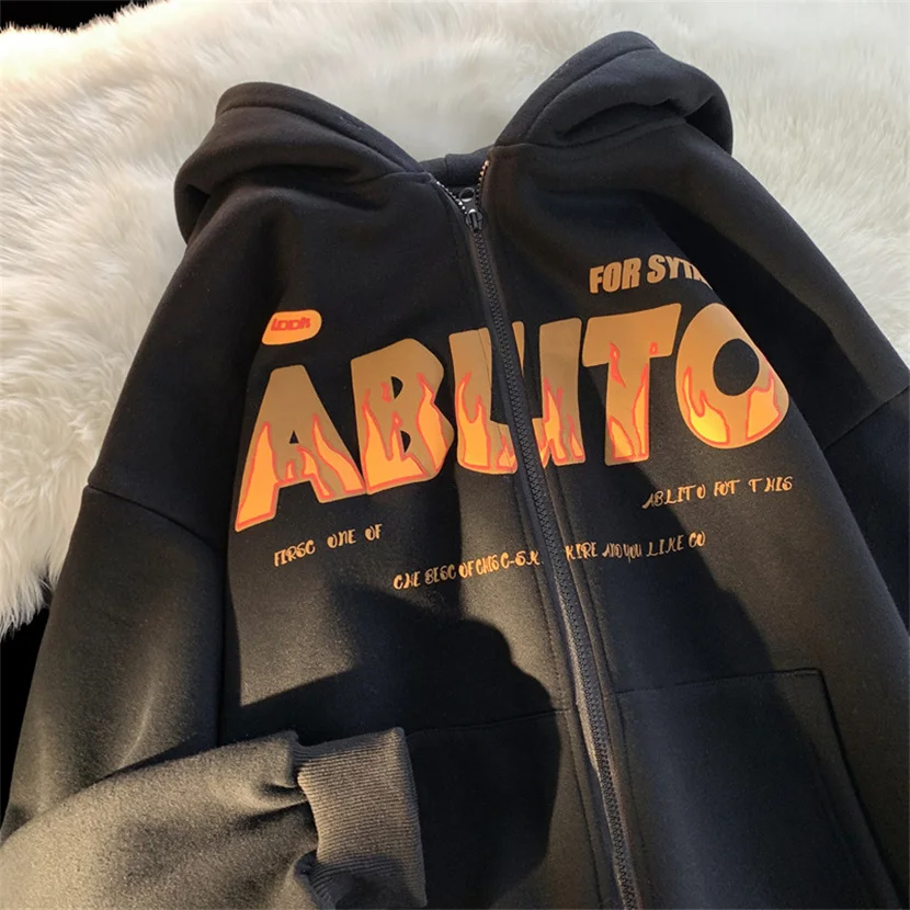 

Men's Oversized Sweatirt Cardigan Letter Print Casual Jaet Spring Autumn Trendy Loose Sport Top American Retro Couple Outfit