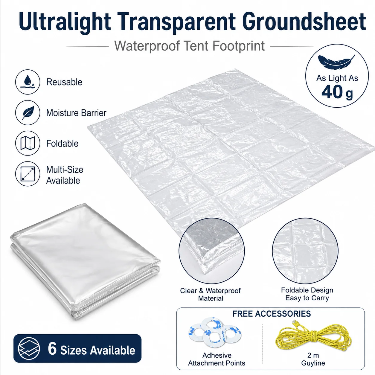 Ultralight Ground Sheet - 超軽量透明テントグランドシート防水防湿再利用可能なキャンプ用フットプリントポータブル折りたたみ式屋外タープ
