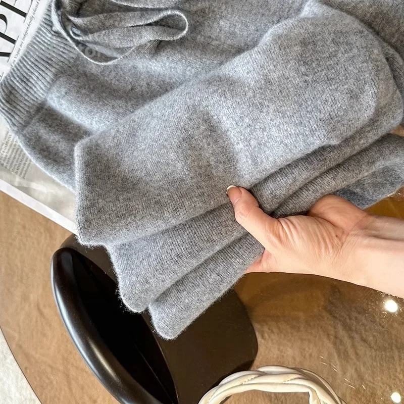 Autumn and Winter Temperament Wool High Waist Loose Wide Leg Pants Women's Cloud Casual Soft Waxy Wool Straight Trousers