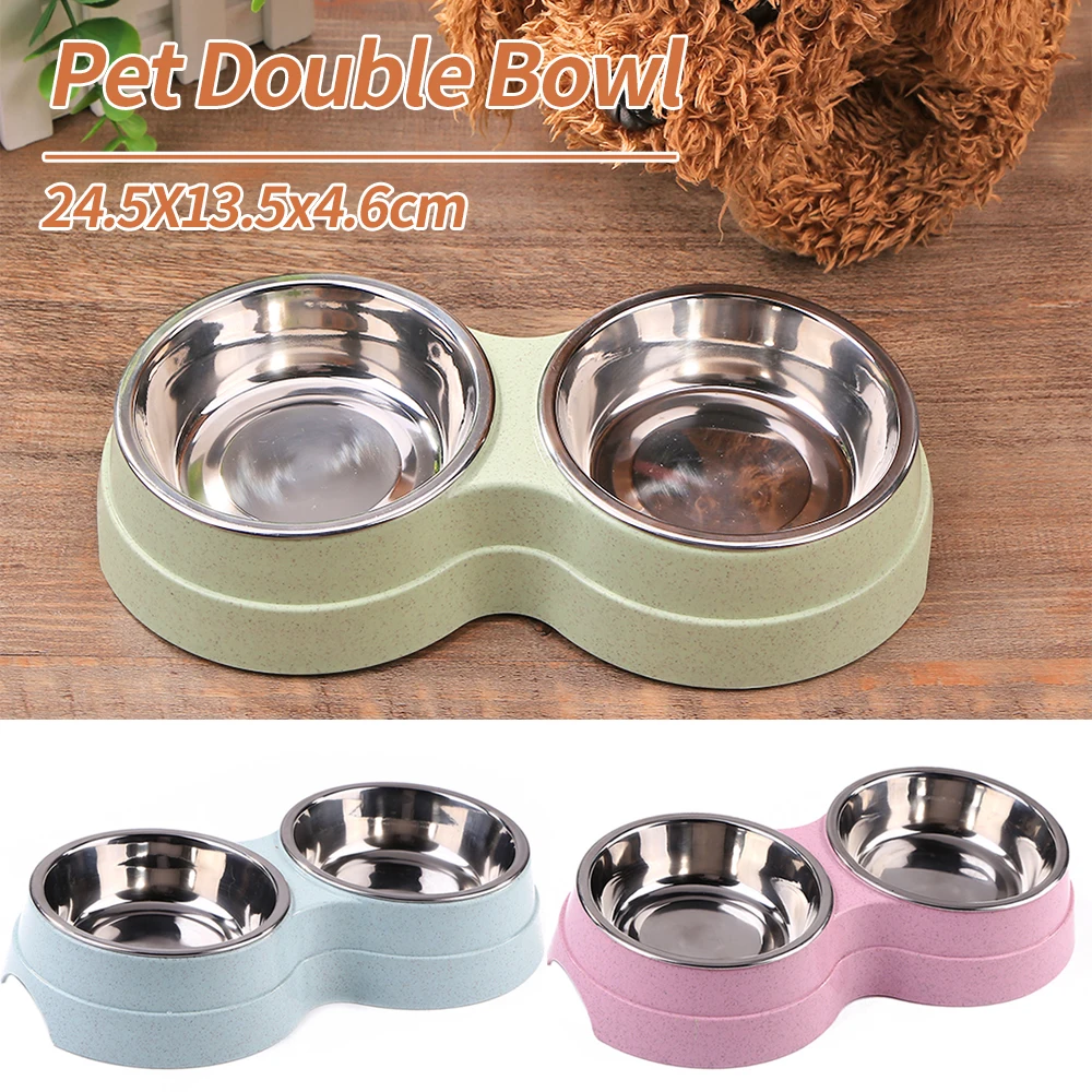 Double Pet Bowls Dog Food Water Feeder Stainless Steel Pet Drinking Dish Feeder Cat Puppy Feeding Supplies Small Dog Accessories