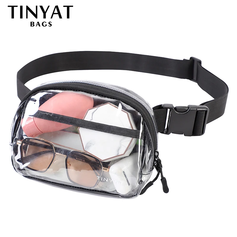 TINYAT Clear Waist Bag Women Purse Large Phone Fanny Pack Sports Travel Ladies Belt Bag Pouch Transparent PVC Banana Bum Bag