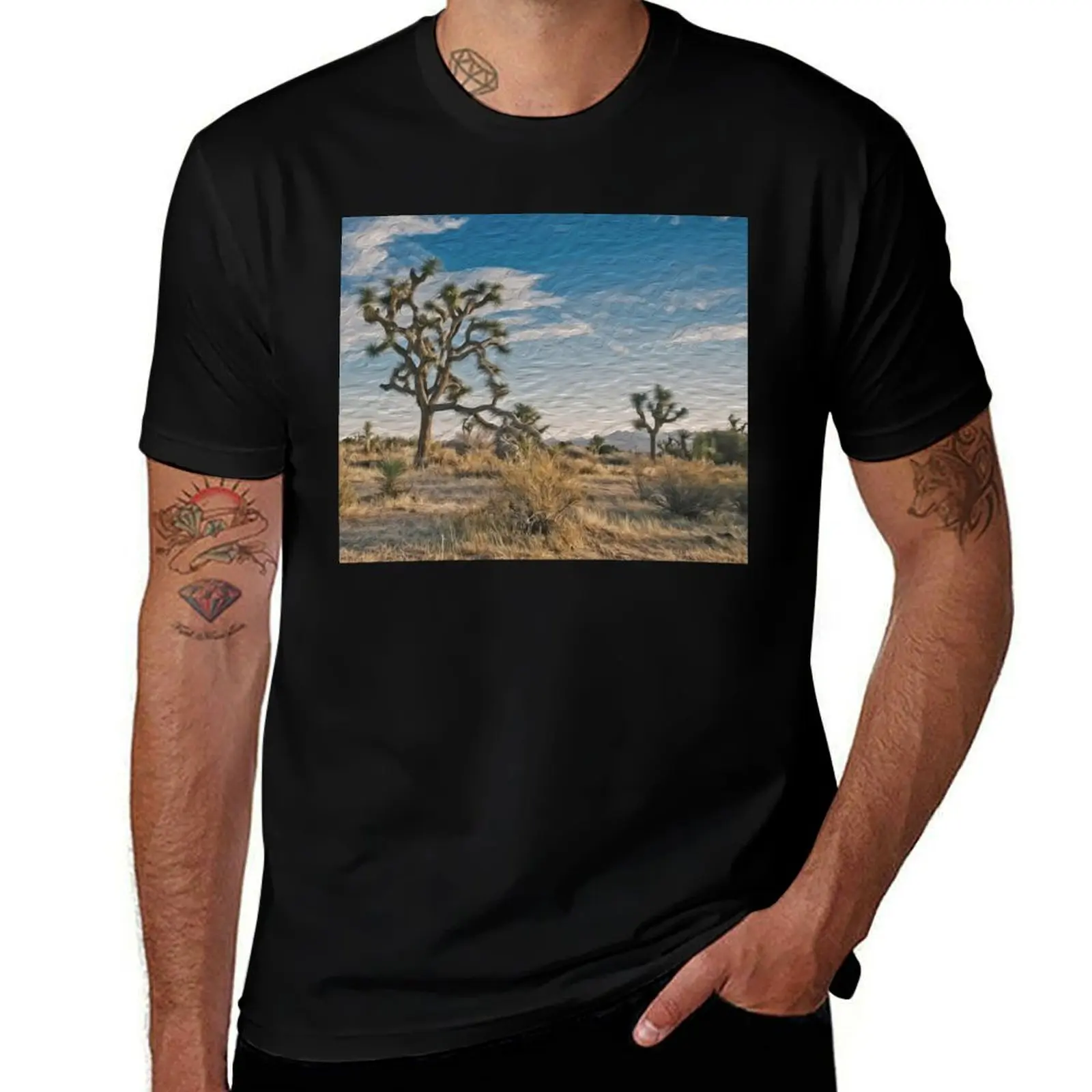 Digital Art Composition of Joshua Tree, Mojave Desert, California. T-Shirt Plus Size Loose Short Sleeve Top T-Shirt