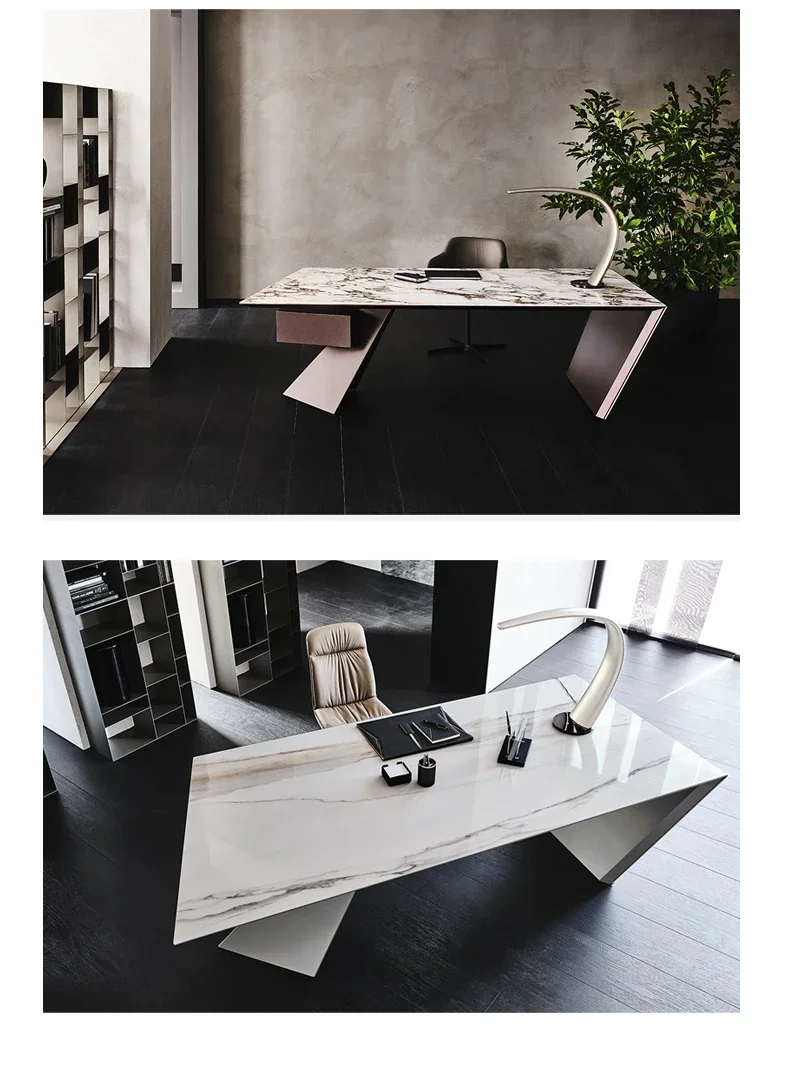 Scrivania in lamiera di pietra italiana di lusso leggera di fascia alta Scrivania capo Scrivania di design italiano postmoderno