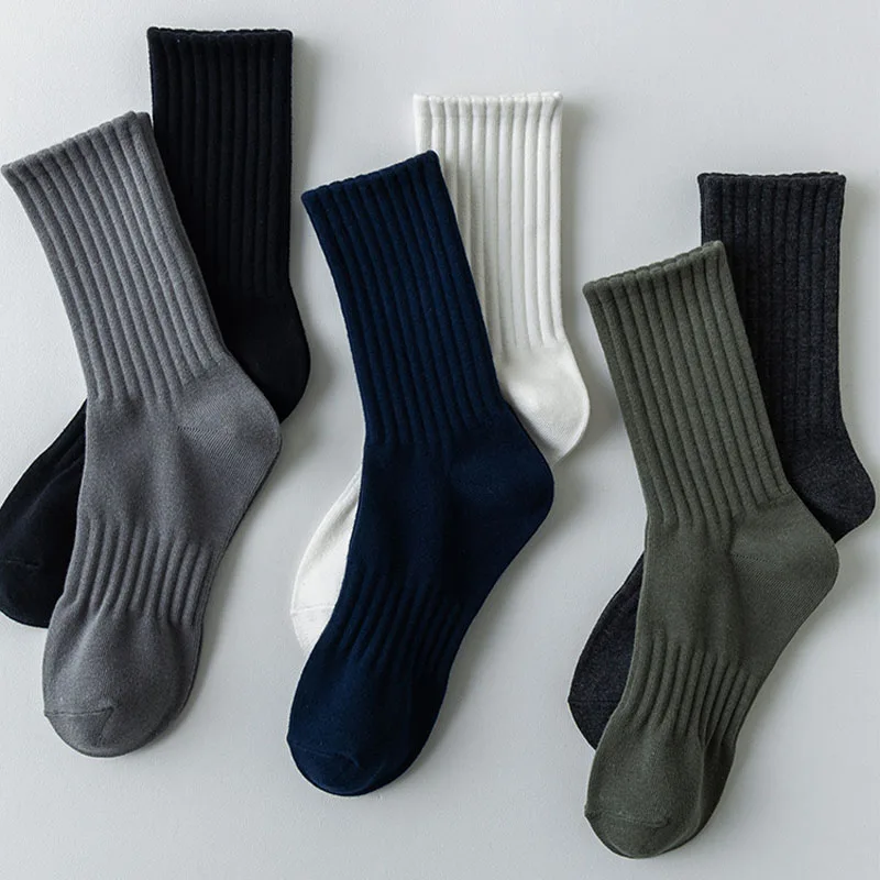 5 Pairs/Lot Men Socks Breathable Solid Color Outdoor Sport Middle Tube Casual Sock Cotton Solid Harajuku Casual Basketball Sox