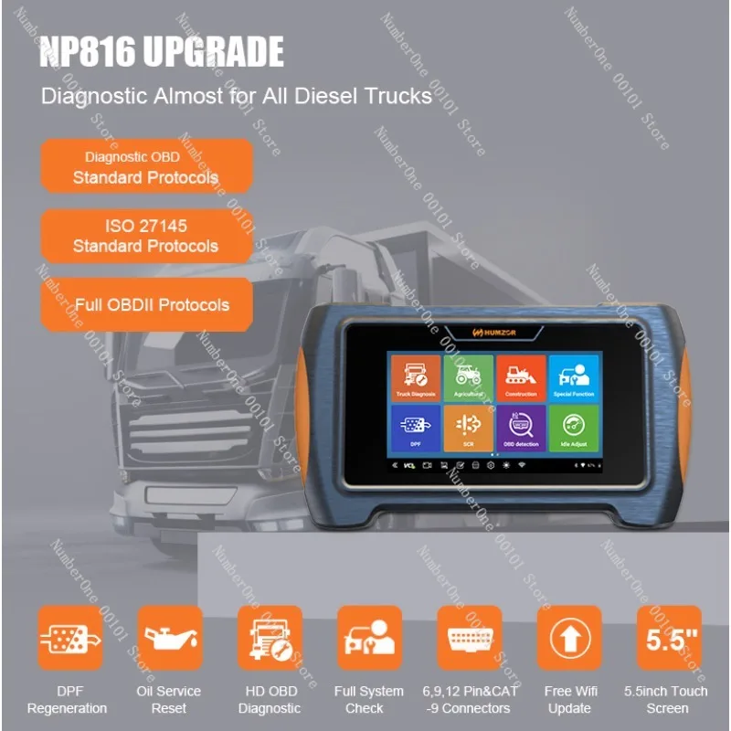 HUMZOR NP816 17 + Special function WiFi/Bluetooth OBD diesel and steam integrated car diagnostic instrument foreign trade versio