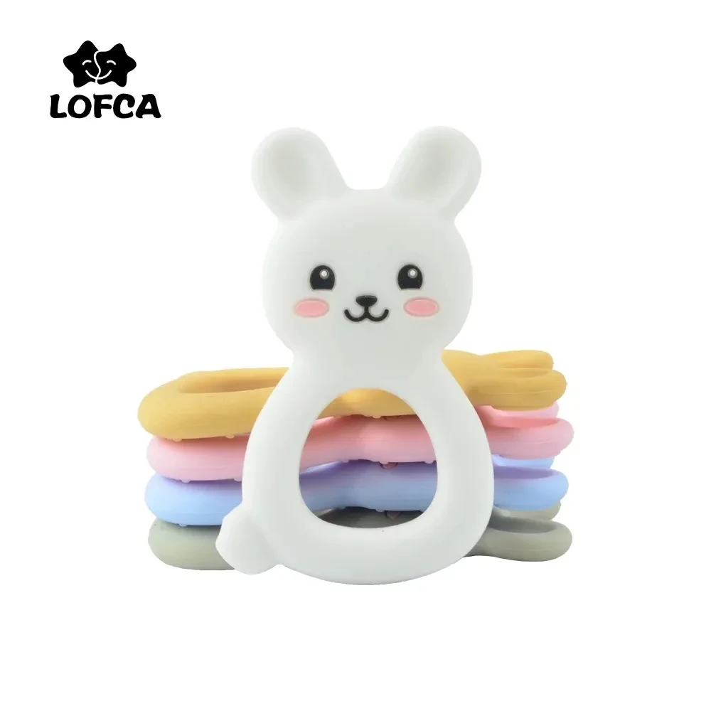 Anneau de dentition en Silicone, lapin, jouets, accessoires pour bébé, jouets à mâcher, Animal, perles, doux, bricolage, 1 pièce