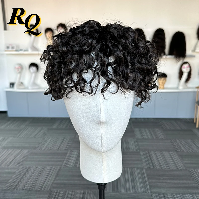 Toupee For Men 20mm Curl Pre Cut Styled Human Hair Swiss Full Lace Toupee Hair Replacement Systems Hair Protesis Hombre Male Wig