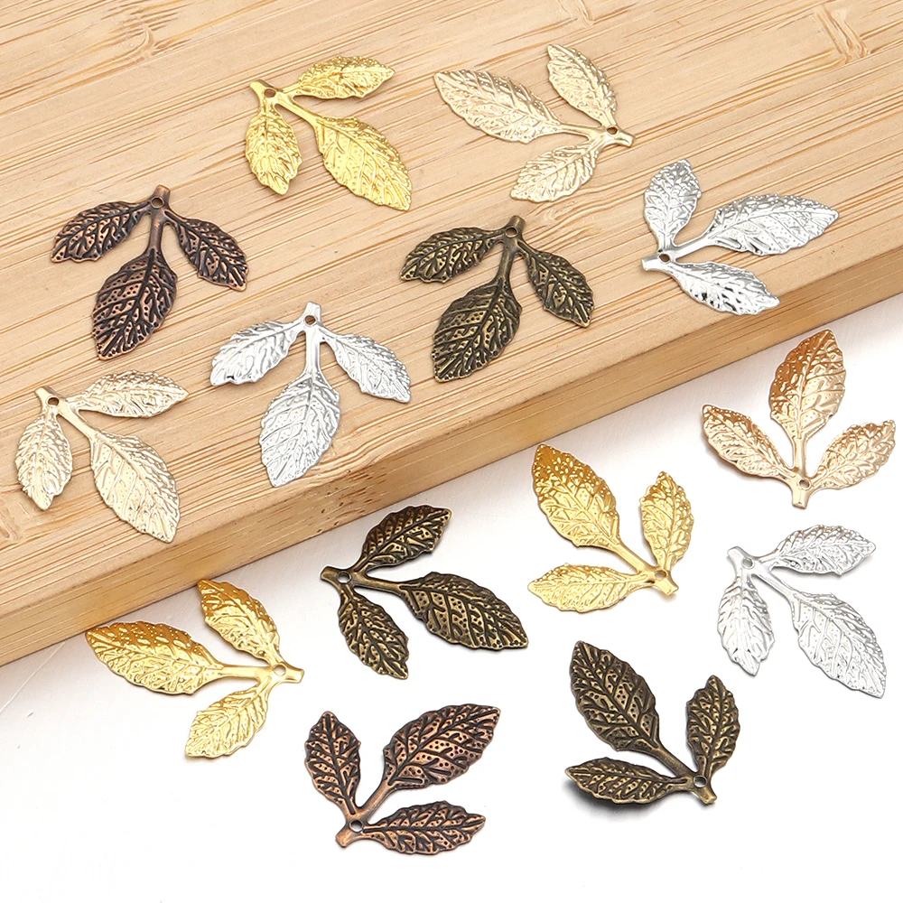 50pcs/lot Iron 21x23mm Three Leaves Charms For Jewelry Making DIY Hand Made Necklaces Earrings Hair Accessories Supplies ﻿
