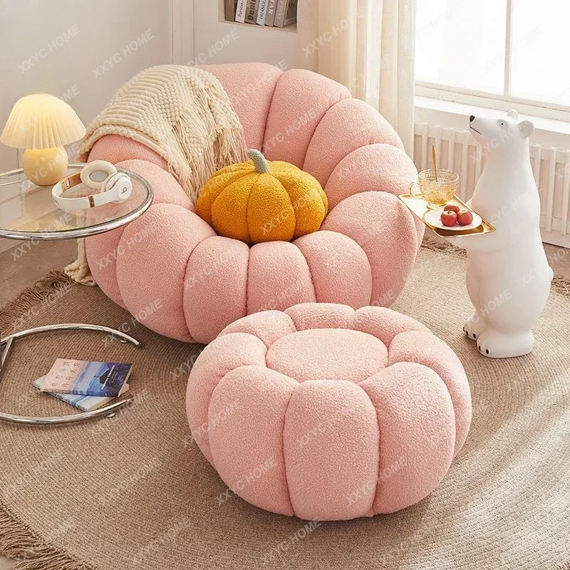 Lazy Sofa Pumpkin Chair Tatami Single Lamb Pink Lovely Bedroom Balcony Leisure Small Sofa Chair New Hot 2023 Drop shopping