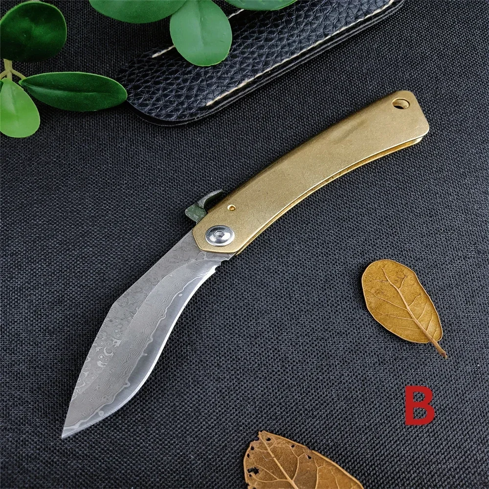 Japanese Higonokami Pocket Folding Knife Damascus Steel Copper Handle Outdoor Camping Survival Knives Tactical Hunting EDC Tools