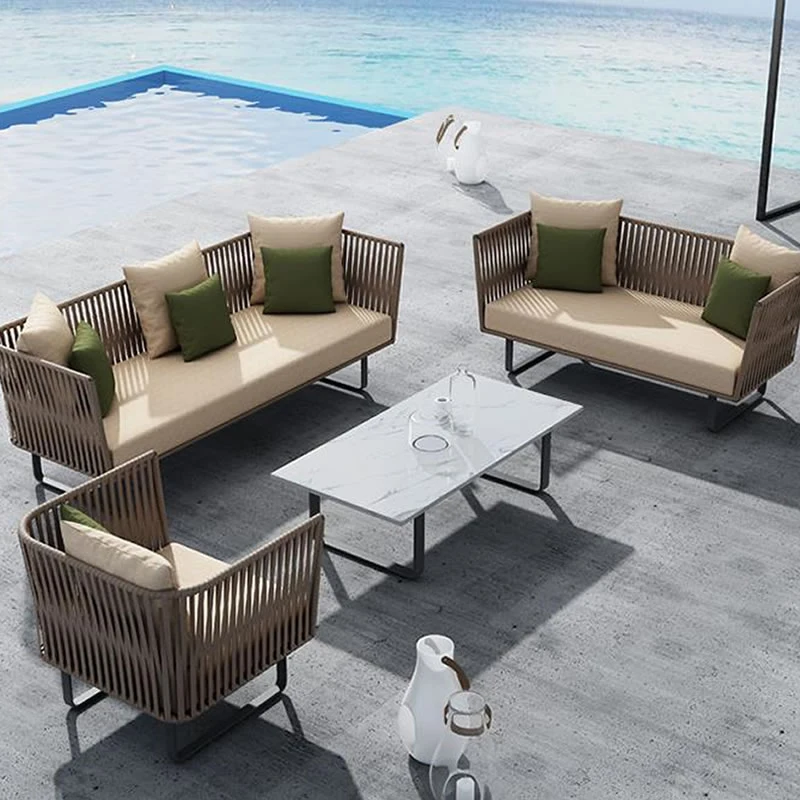 Custom outdoor sofa: Nordic Nordic courtyard garden leisure rattan chair, outdoor open-air balcony double booth rattan sofa