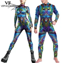 VIP FASHION Fraktal Woman Man Sexy Zentai Suit 3D Printed Cosplay Costume Burning Man Festival Jumpsuit Halloween Party Clothes