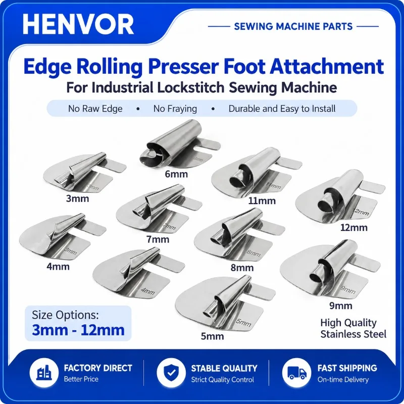HENVOR Spiral Hemming Attachment for Computerized Flatbed and Home Sewing Machine, Towel Shirt Hemming Folder Accessory