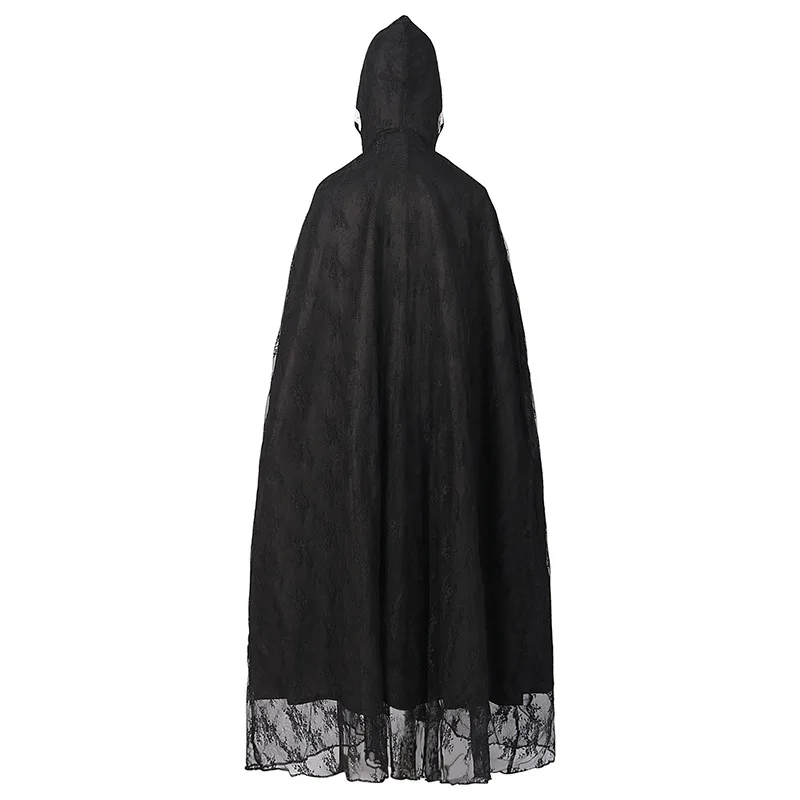 Black Unisex Mantle Hooded Cloak Coat Wicca Robe Medieval Cape Shawl Halloween Party Witch Wizard Cosplay Costumes Men Women