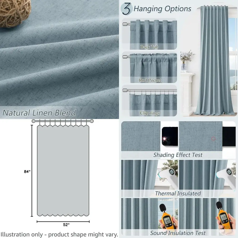

Термоизолированные льняные шторы Dusty Blue, длина 84, комплект из 2 панелей для гостиных