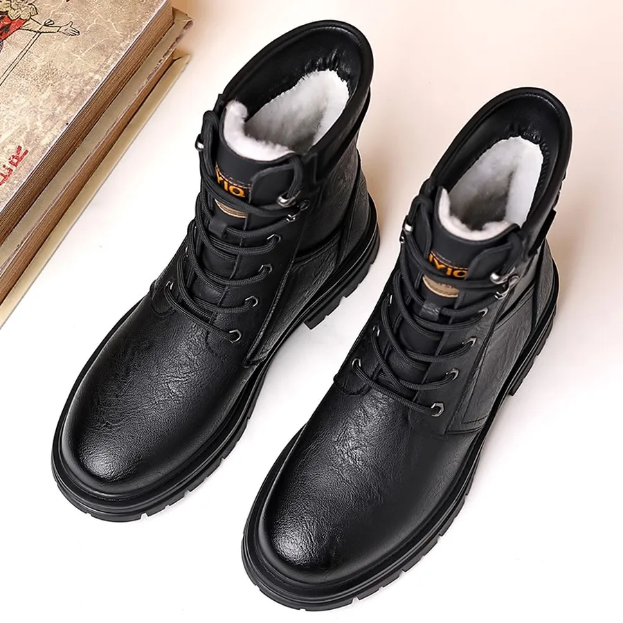 Herren-Winterstiefeletten, Schnürstiefel mit hohem Schaft und verstellbarer Schnalle, strapazierfähige Sohle für Wanderungen und Freizeitkleidung. – Detail 7