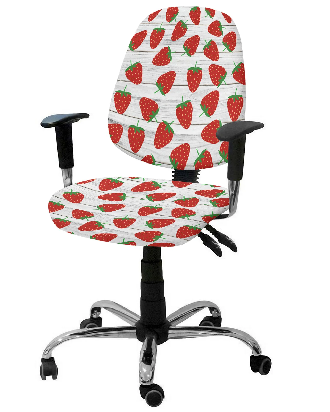 Fruit Strawberry Wooden Texture Elastic Armchair Computer Chair Cover Stretch Removable Office Chair Slipcover Split Seat Covers