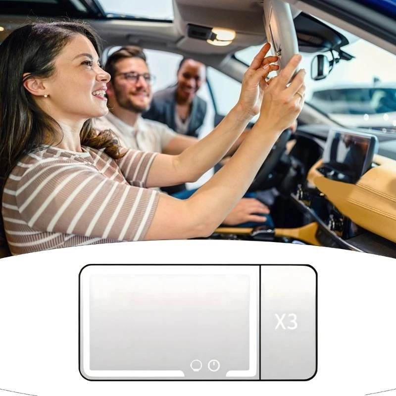 

Rechargeable Car Makeup Mirror With Threefold Magnification 40 LED Light Beads 3 Color Temperatures Intelligent Touch Strap D7YA