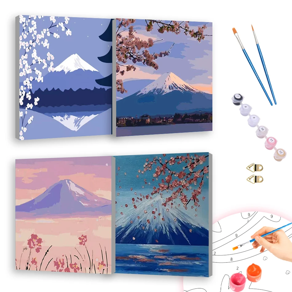 

RUOPOTY Oil Painting By Numbers Sakura Mountain Scenic Area 20x20cm ready Frame For Beginner Simple Canvas Acrylic Paints Gift