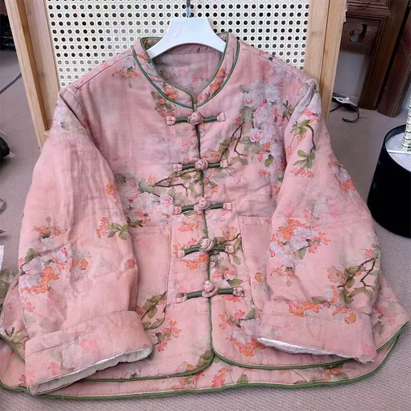 

High-End Anti-Aging Winter Retro Chinese Style Cotton Jacket New National Style Button Warm Versatile Outerwear for Women