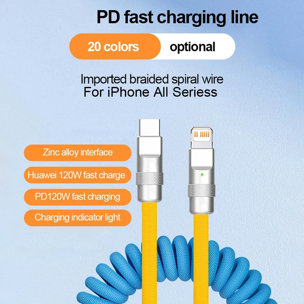 Stretch Super Fast Charging 120W 6A USB C iOS Cable For iPhone 14 Type-C Silicone Quick Charge Xiaomi Huawei Samsung Data Line