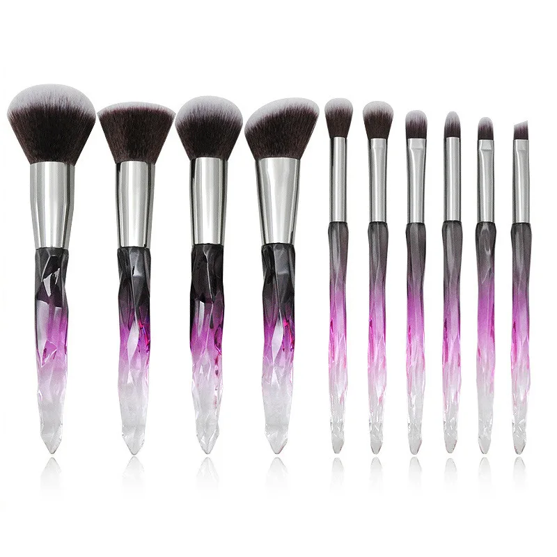 10 stuks make-up kwastenset kristal wenkbrauw schaduw lip potlood blozen cosmetische penselen transparant diamant handvat beginnende gereedschappen nieuw