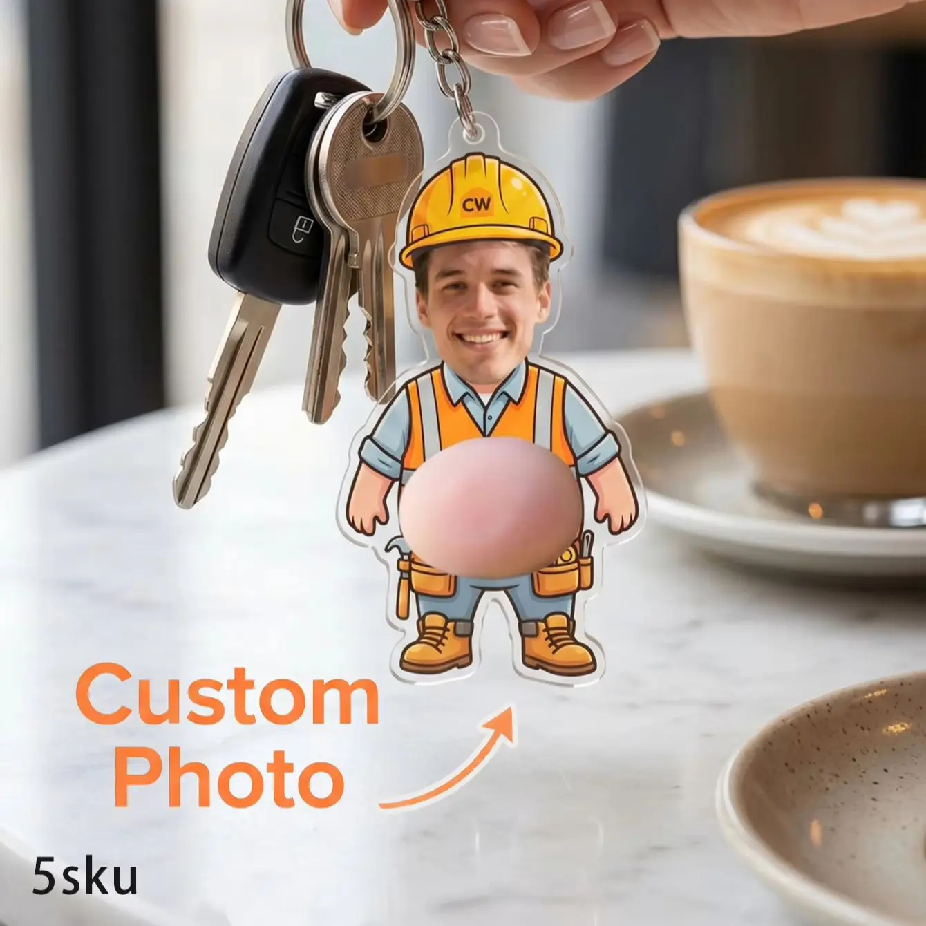1pc Custom Photo Squishy belly  Acrylic Keychain，Personalized Stress Relief Keychain for Kids & Adults，