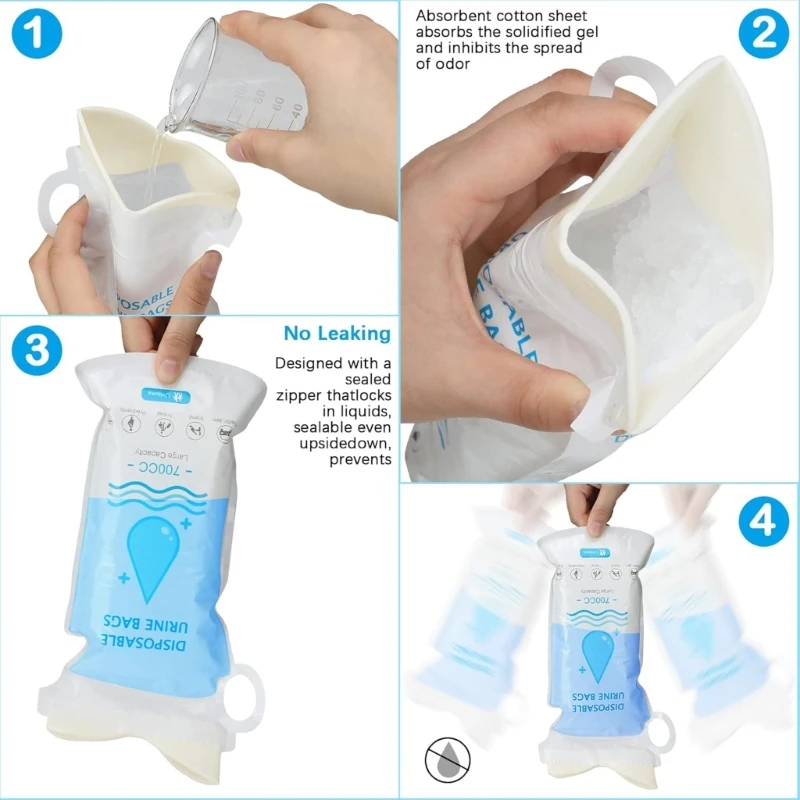 Car Emergency Urine Bag Disposable Urinal with Quick Absorbing Powder for Road Trips Travel Mobile Toilet X37F
