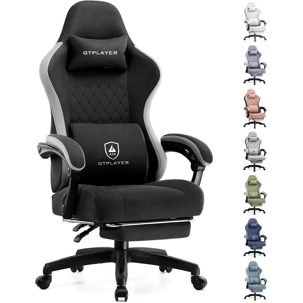 

Ergonomic High-Back Gaming Chair with Spring Cushion, Adjustable Armrests, and Footrest (Black)
