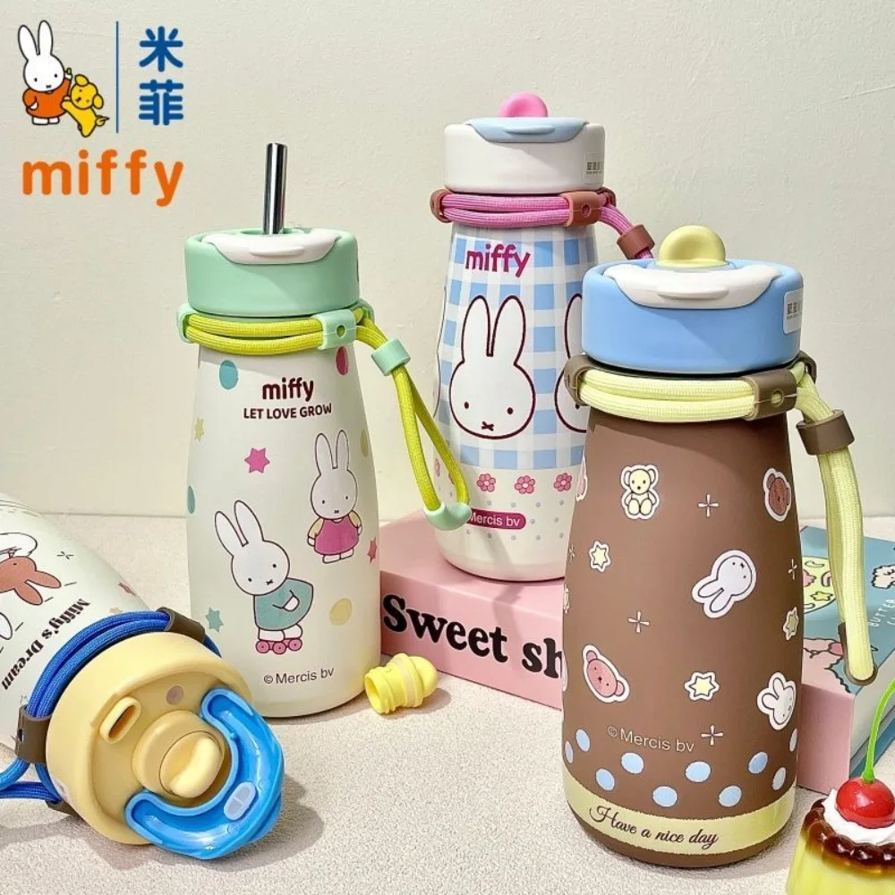 

Мультяшная чашка-термос Miffy, студенческая портативная высокопроизводительная чашка из нержавеющей стали 316, двойная соломинка для питья, изысканная и модная