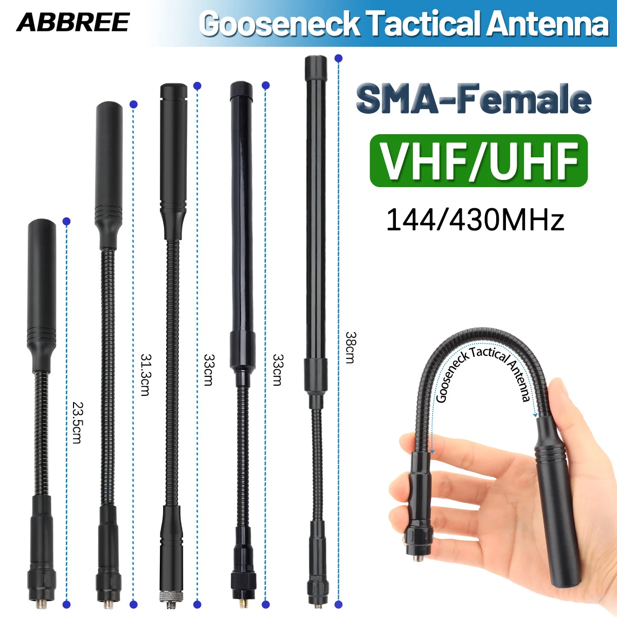 ABBREE Schwanenhals Taktische Antenne AR-168 VHF UHF SMA-Buchse für BAOFENG UV-5R 5RH 13 17 21 PRO QUANSHEGN UV K5 (8) Plus