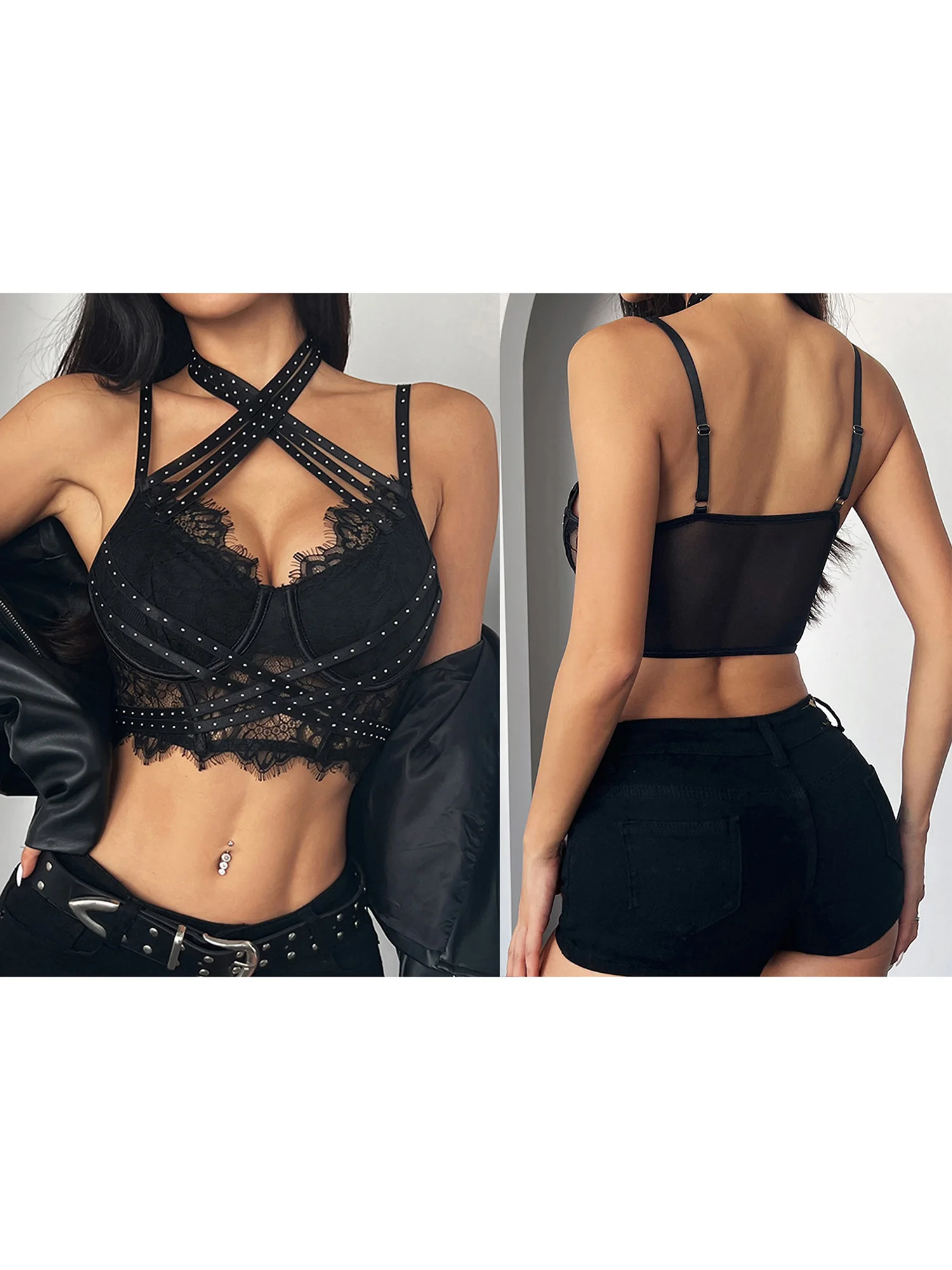 

Sequin Embellished Bustier Tops with Sheer Mesh Panels and Adjustable Straps Sexy Clubwear Corset Lingerie Blouses