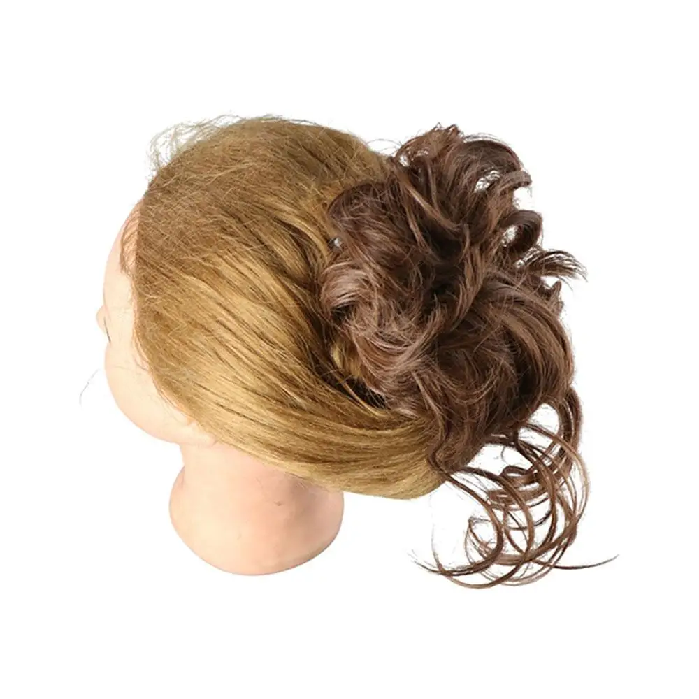 Extensiones de cabello negro, moño de pelo sintético con Clip rubio, moño de pelo rizado desordenado, piezas de cabello falso, moño de barba larga