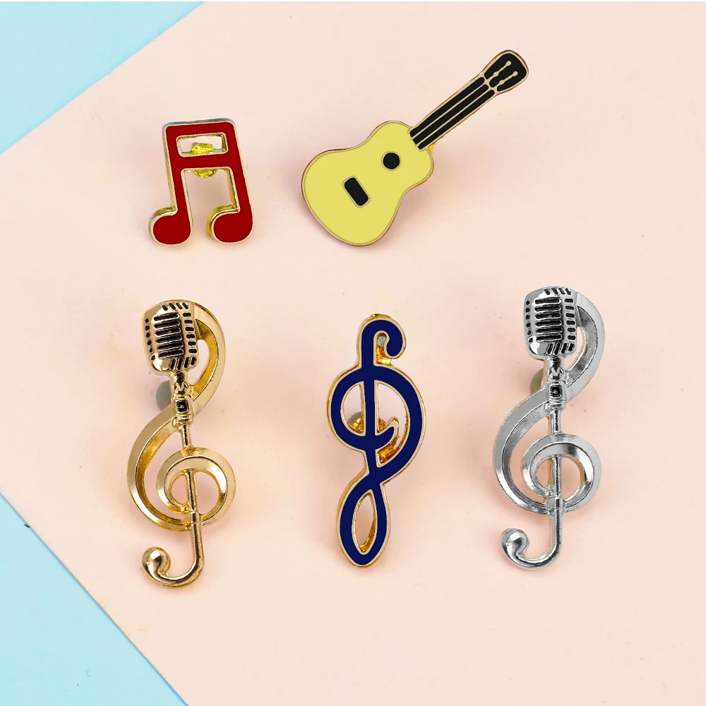 Fashion Musical Note Metal Enamel Pin Guitar Microphone Brooches Badge for Men Women Clothing Lapel Pins Creative Jewelry Gifts