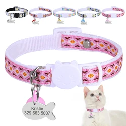 Breakaway Cat Collar Colorful Personalized Cats Collars with Bell Customized Bohemian Style Kitten Necklace with Fish ID Tag