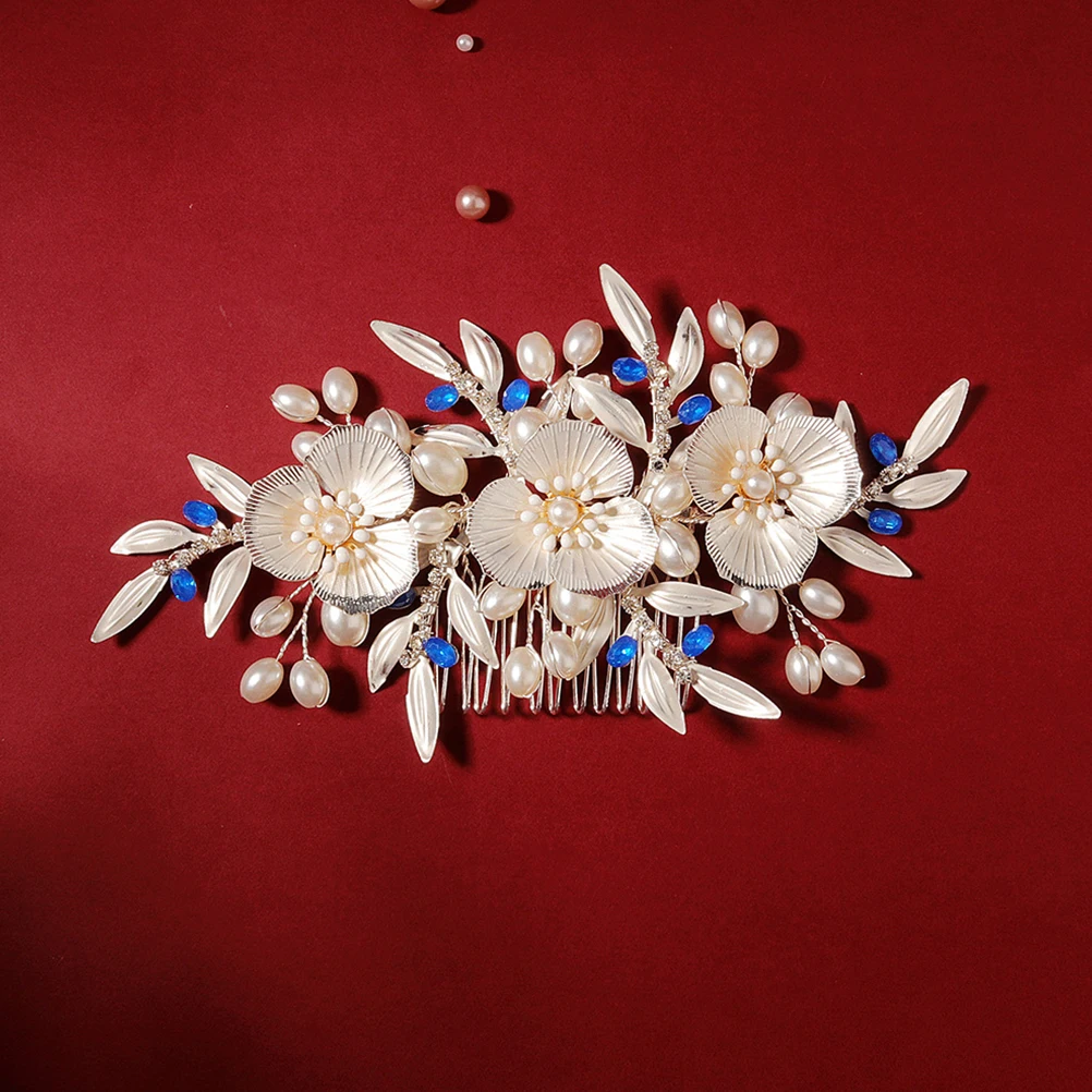 

Pearl Hair Comb Bridal Headdress Wedding Accessory Silver Color Party Elegant Flower Design Hairstyle Tool Bride