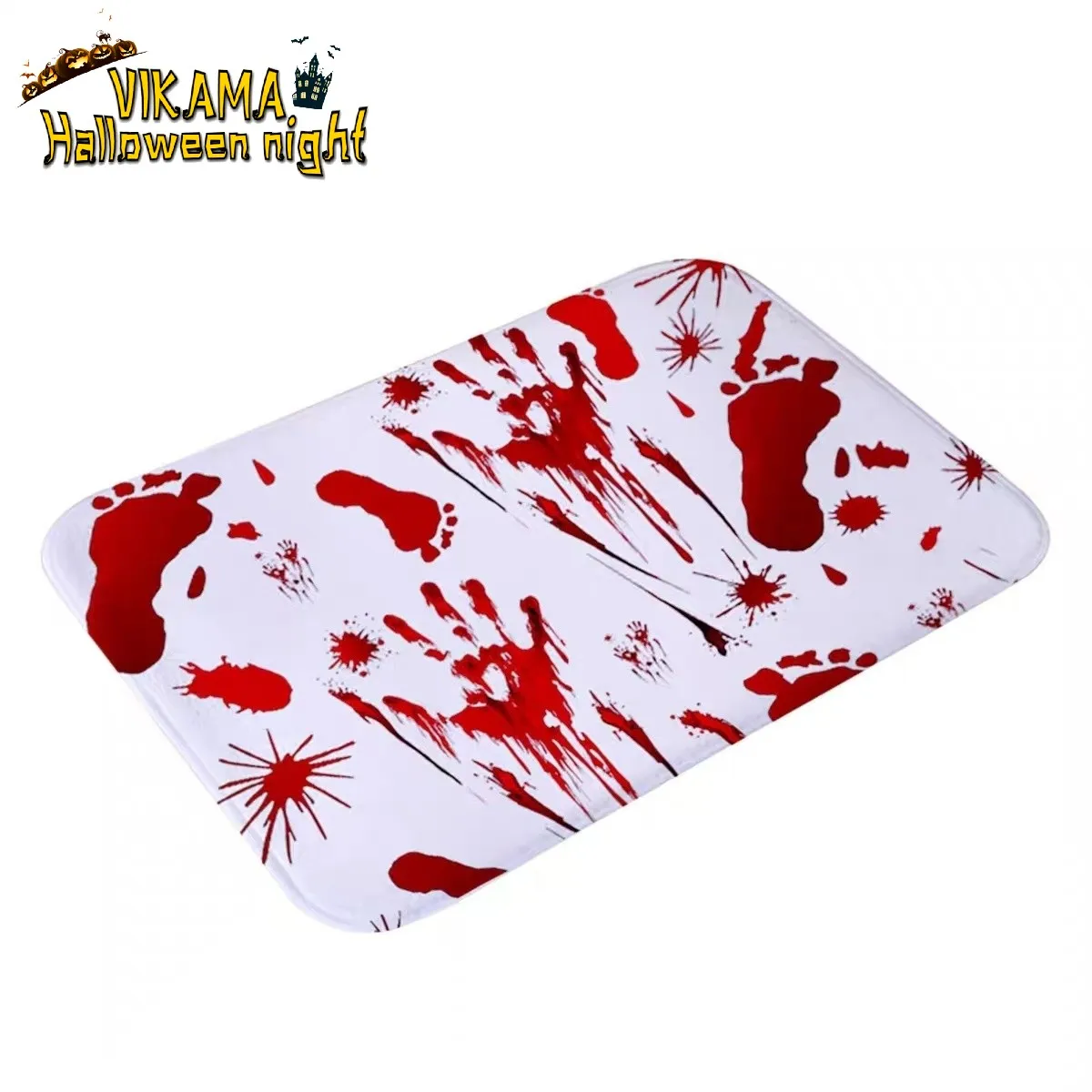VIKAMA Modern Horror Blood Handprints Flannel Halloween Non-Slip Bathroom Toilet Doorway Wearable Durable Rugs Home Decoration