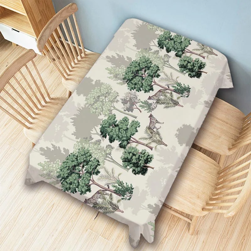 Italian Style Garden Plant Leaves Tropical Palm Art Antique Gladiator Statue Design Pattern Cotton Linen Table Cloth Desk Cover