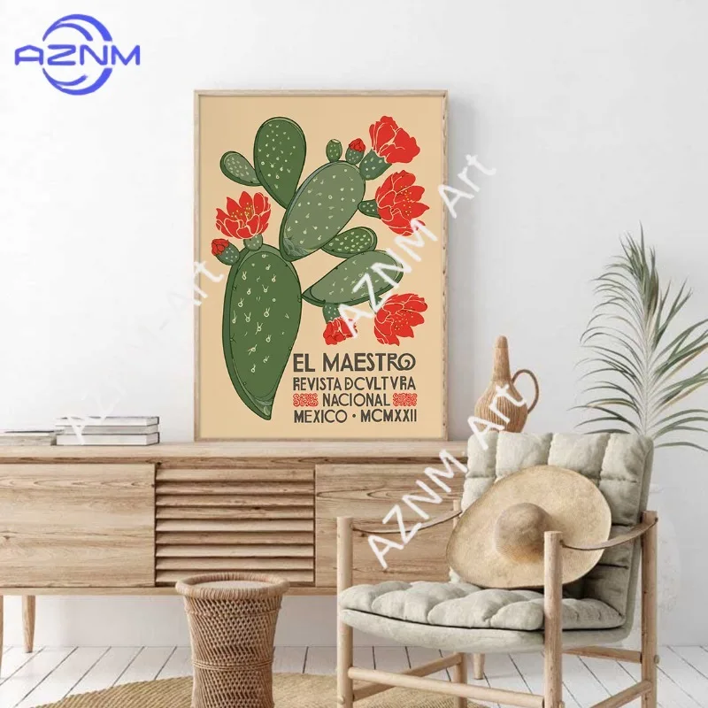 Vintage Floral Cactus Posters Prints Canvas Painting Wall Art Picture Living Room Decor El Maestro Mexican Culture Exhibition