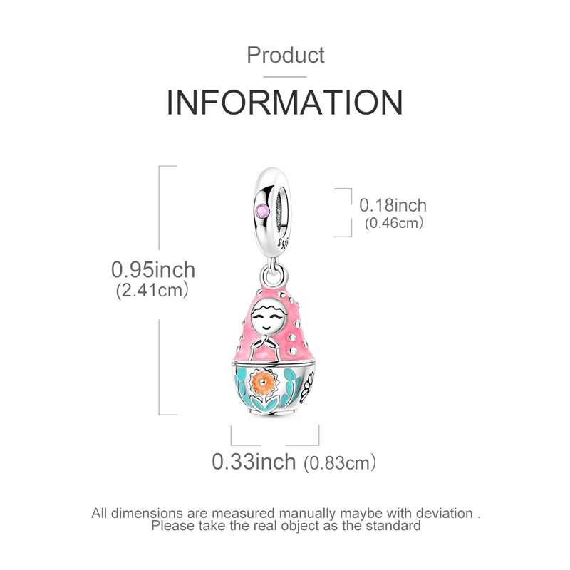 Original 925 Sterling Silver Charm Bead Openable Pink Russian Nesting Doll Pendant Fit Original Bracelet Necklace DIY Accessorie