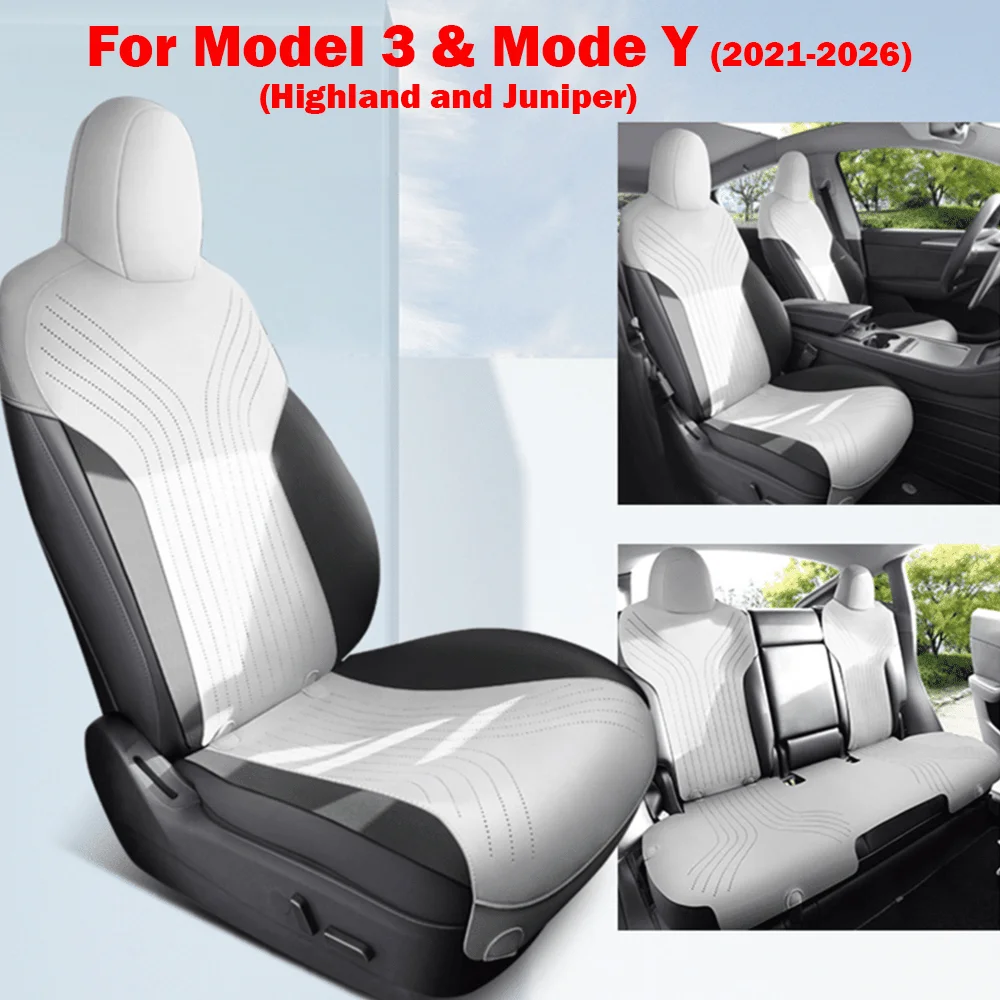 

Suede Leather Seat Cover For Tesla 2025 Model Y Juniper Model 3 Highland 5-Seat Cushion All Weather Protection Pad Accessories
