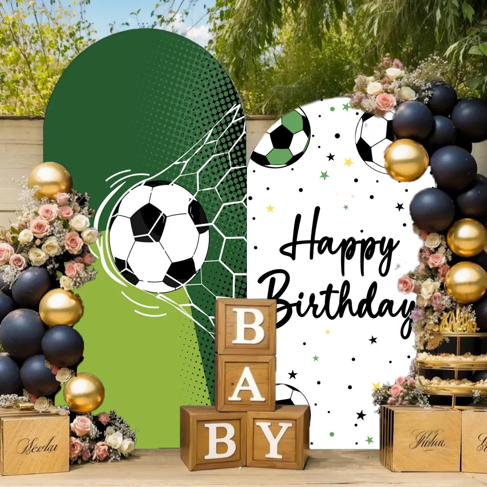 

Football Birthday Party Decor Arch Backdrop Cover Soccer Baby Kids Birthday Custom Stretch Fabric Arched Background Photo Studio