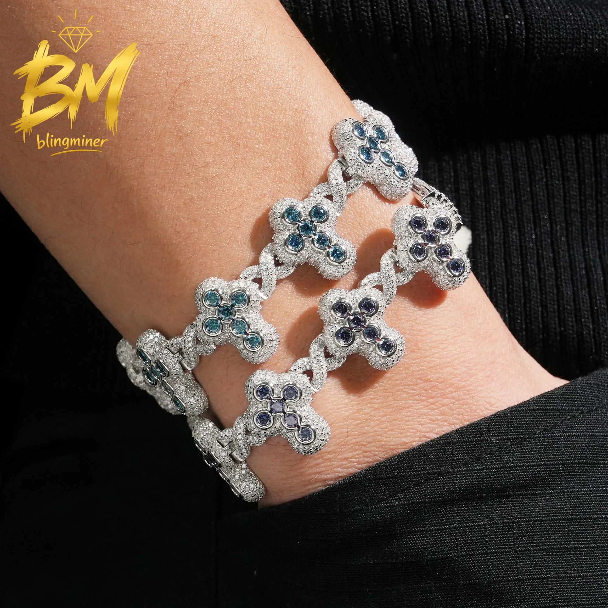 Blingminer New Arrivals Cross VVS Moissanite Bracelet Iced Out Cuban Chain For Men  S925 Silver Jewelry Pass Diamonds Tester GRA