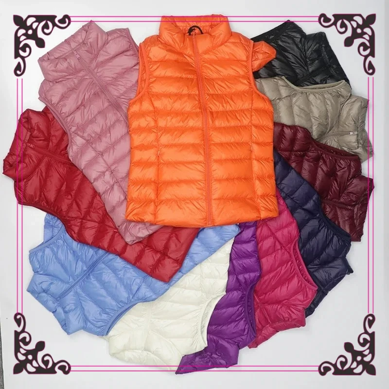 2025년 신상 여성용 90% 화이트 덕다운 베스트 여성용 초경량 덕다운 베스트 자켓 하이 칼라 민소매 코트 조끼 휴대용