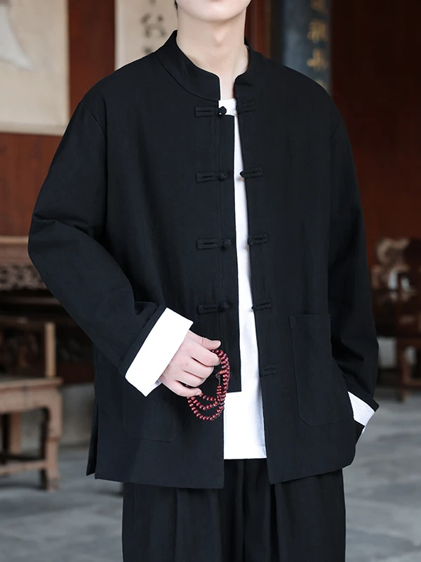 

New Chinese Sle Men's Jaet Coat Loose Fit Long Sve Cotton Thiened Autumn Winter Outerwear Large Size Button up
