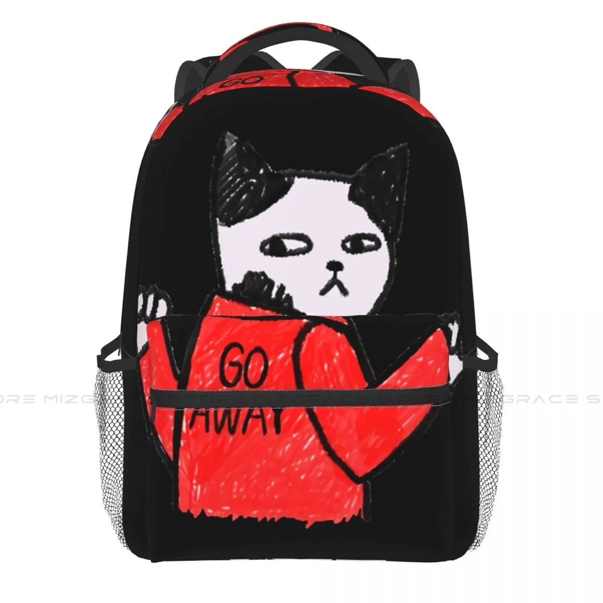 Mean Cat Doodle Students School Bags Go Away Fuuny Word Boy Girl Fashion Teens Books Backpack Soft Rucksack Unisex