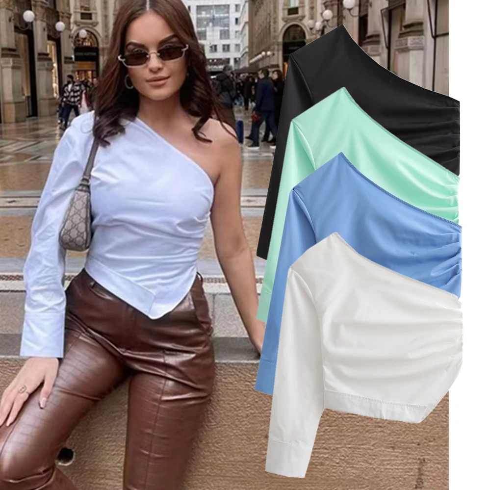 

Withered 2024 New French Sexy Asymmetric Tube Top Fashion Ladies Summer Blouse Women