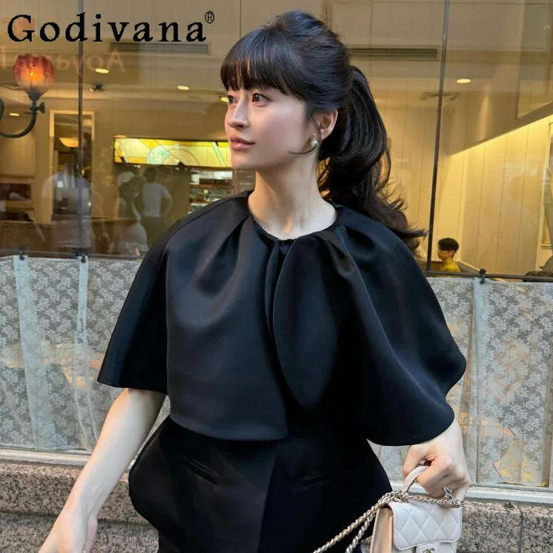 

Lady Japanese Style Fashion Black Top Spring Autumn New Clothing 2026 Women's Sweet Elegance Slim Removable Petals Shawl Jacket