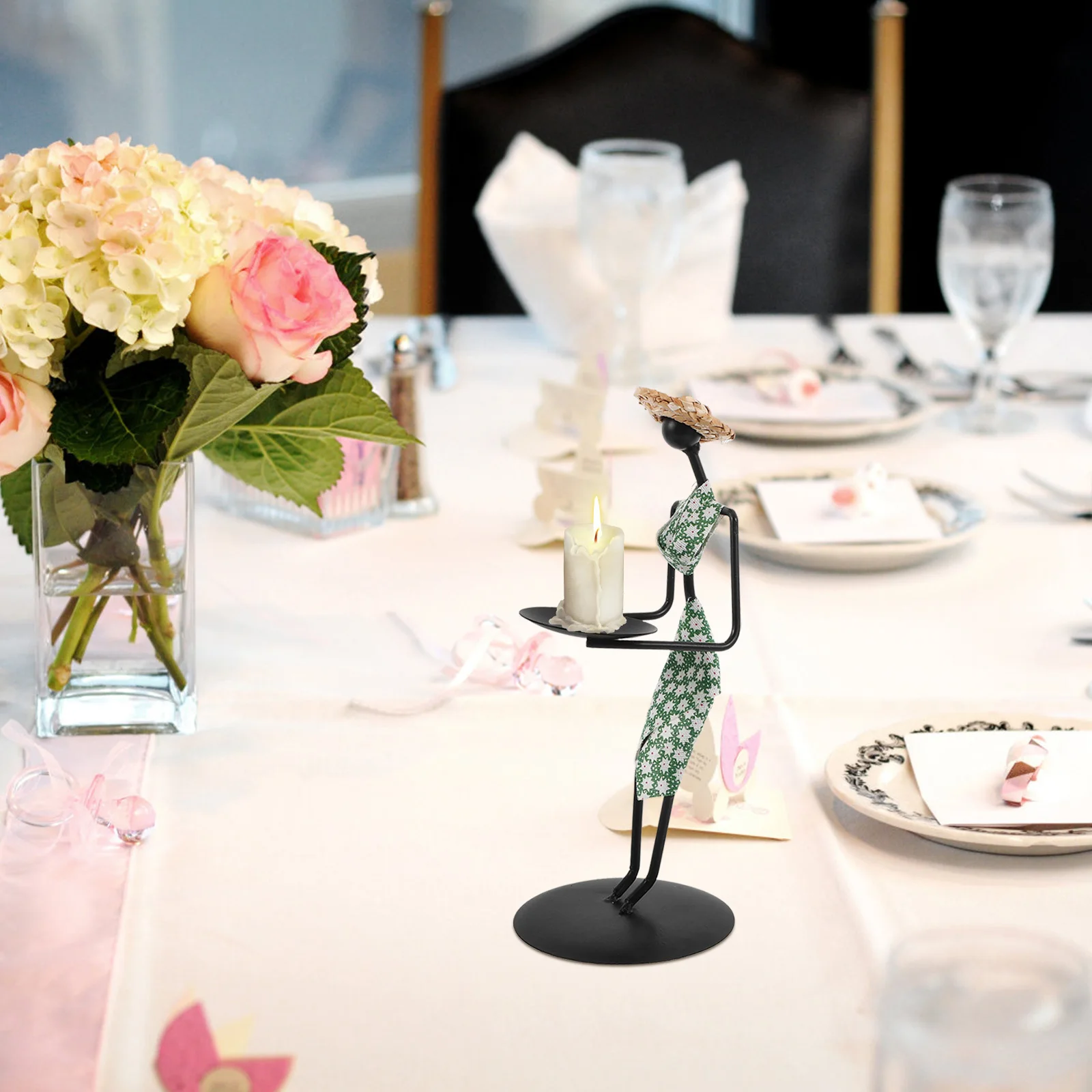 

Vintage Iron Holder African Woman Design Decorative Tealight Stand for Romantic Dinner Table Home Decor